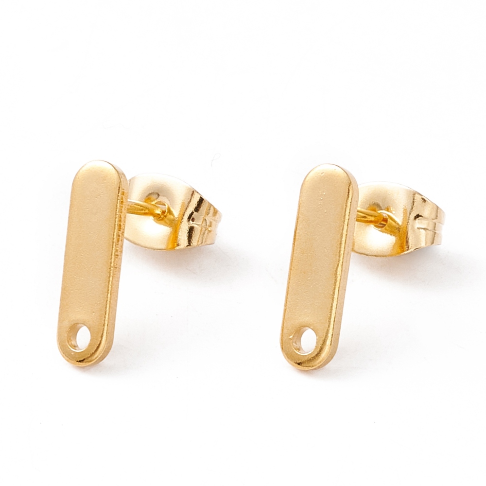 2 x oorbelsteker rechthoek – ca. 12 x 3,5 mm – oogje: 1,4 mm – steker: 0,8 mm – rvs – 24K goldplated