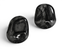 10 x Two tone acryl kralen ovaal plat 25 x 20 x 10 mm – gat 2,3 mm – zwart gemarmerd