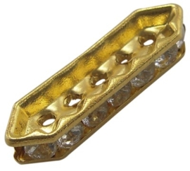 10 x vergulde kristal spacers: 8 x 27 x 4mm, 5 gaten