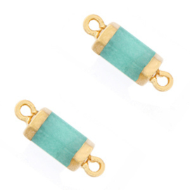 1 x  Natuursteen hangers tussenstuk hexagon Icy turquoise blue-gold