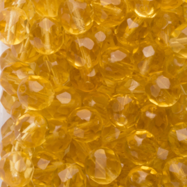 15  x ronde Tsjechië  kraal kristal facet 9 mm kleur: goud geel gat: 1mm