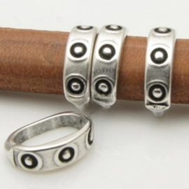 2x DQ Metaal Schuiver 4 x 14mm voor 10 x 6mm leer Antiek Zilver (Nikkelvrij)
