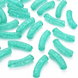 10 x Acryl kralen tube crackle transparant Light Sea Green ca. 32x8mm (gat Ø1.6mm)