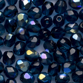15 x  ronde Tsjechische kralen facet kristal  6mm kleur: ab donker blauw Gat c.a.: 1mm