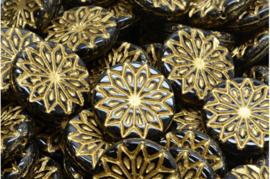 2 x Tsjechische Glaskralen Origami Flower Beads 18x18mm zwart goud