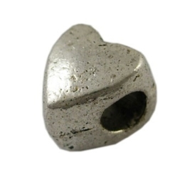 5 x Tibetaans zilveren European Jewelry bedel hart 9 x 8mm Gat : 4,7mm