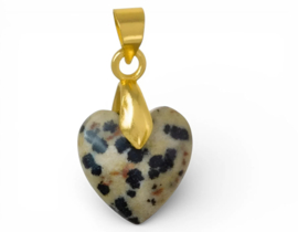 1 x Edelsteen bedel hart Dalmatian Jaspis 12 x 11 x 5 mm – oogje 4,5 x 3,5 mm – goudkleur