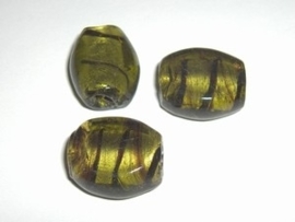 5x SF glaskraal plat ovaal 21x18 mm groen met streep