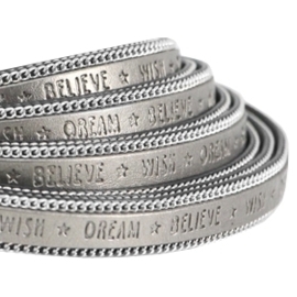 20 cm Quote imi leer 10mm met schakelketting zilver - Wish dream believe - Metallic silver grey ♥