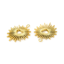 1 x Ion Plating (IP) RVS 304 hart bedel Real 18k Gold Plated, 22,5 x 18 x 2mm, oogje 1,8mm