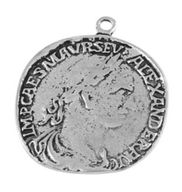 Grote Tibetaans zilveren vintage munt 35 x 31 x 1,5mm Gat 2mm Antique zilver