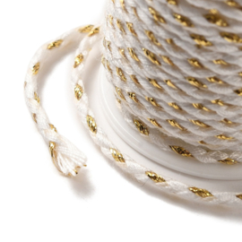 1 rol Metallic gevlochten koord – katoen/polyester mix – 1,5 mm – White met goudkleurige draad – 4 meter