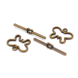 4 x Kapittelslotje vlinder – vlinder 20 x 17 mm – staafje 32 mm – oogje 2 mm – geelkoperkleur (Nikkelvrij)