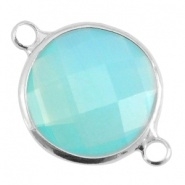Crystal glas tussenstukken rond 16mm Aqua blue opal-Silver  (Nikkelvrij)