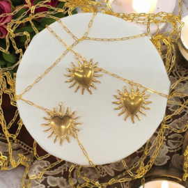 1 x RVS 304 stralende hart bedel Goud kleur, 40 x 37,5 x 6mm oogje:  2,2mm