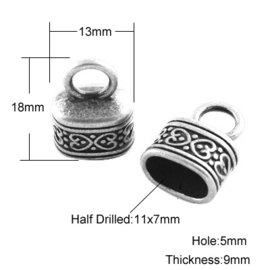 2 x  Tibetaans zilveren eindkapje 13 x 15 x 10mm diameter 12 x 7mm oogje: 3mm