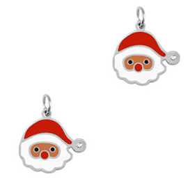 1 x Roestvrij stalen (RVS) Stainless steel bedels Kerstman Silver-red ca. 14x12mm (Ø2.7mm)