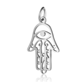 1 x Non Tarnish RVS 201 Hamsa hand Fatima bedel RVS kleur, 21,5 x 13 x 1mm met buigring oogje:  3mm