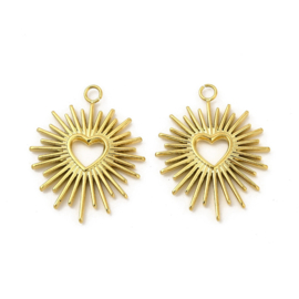 1 x Ion Plating (IP) RVS 304 hart bedel Real 18k Gold Plated, 22,5 x 18 x 2mm, oogje 1,8mm