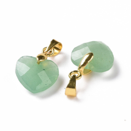 1 x Edelsteen bedel hart Groene Aventurijn 12 x 11 x 5 mm – oogje 4,5 x 3,5 mm – goudkleur