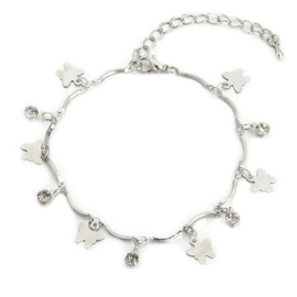 Armband met bedels vlinders en strass 19-24cm Nikkelkleur