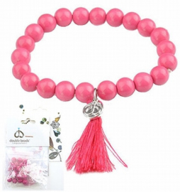 Workshoppakket armband met glaskralen en kwastje roze