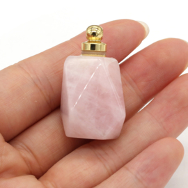 Gedenk hanger mini urn van edelsteen Rose Quartz goudkleur