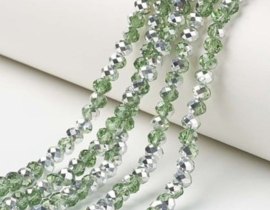 1 x Streng met ca. 63–65 glaskralen facet rondelle briolette kristal – 8 x 6 mm – gat 1 mm – Dark Sea Green AB Plated
