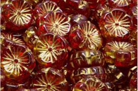 2 x Tsjechische Glaskralen Hawaiian Flower Pressed Beads 14x14mm rood