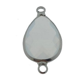 Crystal glas tussenstukken druppel 13,5 x25,5mm opal-Silver (Nikkelvrij)