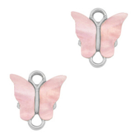 2 x Resin hangers tussenstuk vlinder Silver-light pink