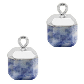 1 x Natuursteen hangers square Blue white-silver Blue Stone