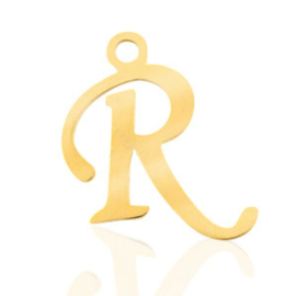 Roestvrij stalen (RVS) Stainless steel bedels initial R Goud