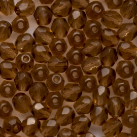 30  x ronde Tsjechische kralen facet kristal  afm: 4mm Kleur: bruin gat c.a.: 1mm