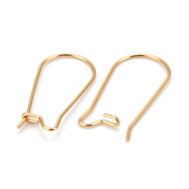 2 x RVS 316 oorbellenhaakjes 25 x 12 x 2,5 mm – pin 0,7 mm – echt 18K goud verguld