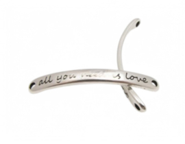1 x DQ metaal tussenstuk antiek zilver kleur 43 x 5mm all you need is love, oogje 2,5 mm (Nikkelvrij)