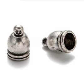 2 x Koordkapjes 12 x 7 x 7 mm – Ø 6 mm – oogje 1 mm – antiek zilverkleur