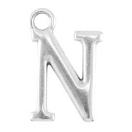 DQ bedel Letter N - Antiek Zilver  15,5 x 9,5 mm oogje: van Ø 1,9 mm (Nikkelvrij)