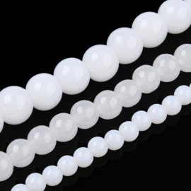 30 x Glaskralen imitatie jade rond 6-6,5 mm – gat 1,4 mm – Creamy White