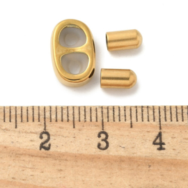 1 x RVS 304 stopperkraal schuifkraal met 2 eindkapjes 12 x 8 x 3 mm – gat 3 mm – goudkleur