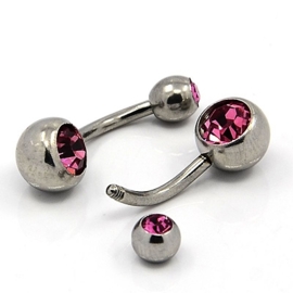 RVS Chirurgisch staal Navel piercing met kristal  24x8mm pin 1,6mm Roze