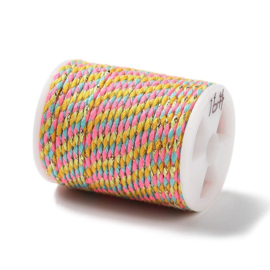 1 rol Metallic gevlochten koord – katoen/polyester mix – 1,5 mm – Orange met goudkleurige draad – 4 meter