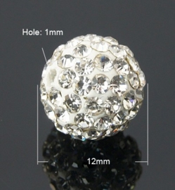 2 x prachtige Shamballa Resin strass ballen 12 mm gat: 2mm Crystal