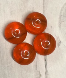 20 x platte glaskralen donker oranje 4mm gat 1mm