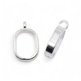 1 x Metalen bails hanger, zilver kleur afm. 16 x 10 x 4mm, Ø 11x8mm,  oogje 2mm