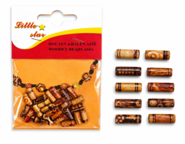 25 x Afrikaanse houten kralen cilinder – 12 x 5,5 mm – Gat ca. 3 mm – Mix kleuren