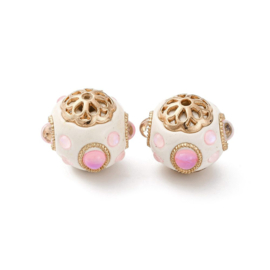 1 x Bohemian / Kashmiri kraal rond 19 mm – gat 2 mm – roze