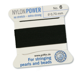 Nylon Power no stretch - extra strong 2 meter met naald  No: 6 Ø 0,70mm zwart 