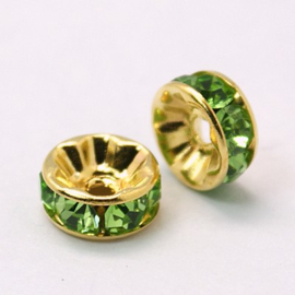 25 x vergulde Kristal Rondellen 10 x4 mm peridot (Nikkelvrij)