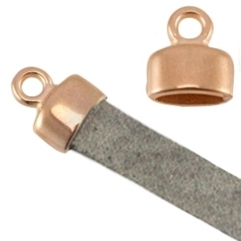 1x DQ metaal eindkapje met oog (voor 5mm plat leer) Rosé goud ca. 9x8mm Ø5.2x2.2mm (Nikkelvrij)
